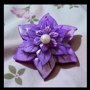 Purple Floral Pendant with Faux Pearl Accent